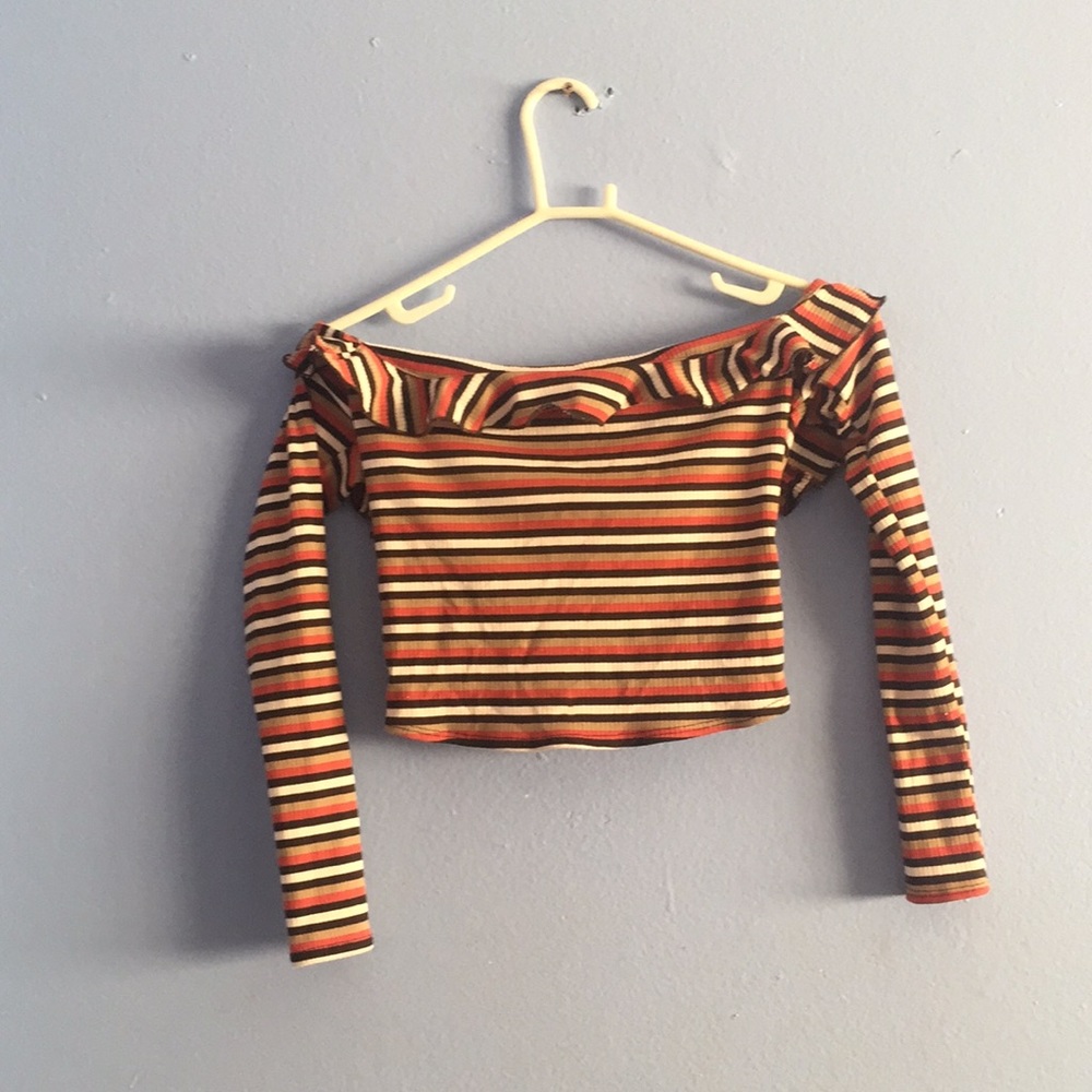 Off the shoulder stripped shirt